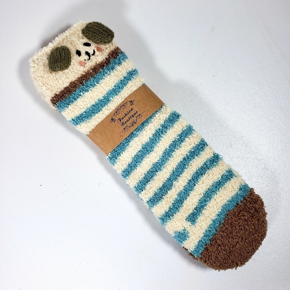 Fashion Boutique Cozy Fluffy Knit Crew Socks with Dog Design Unisex One Size